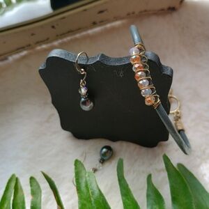 VTG Y2k handmade freshwater pearl & crystal earrings w wrapped crystal bracelet